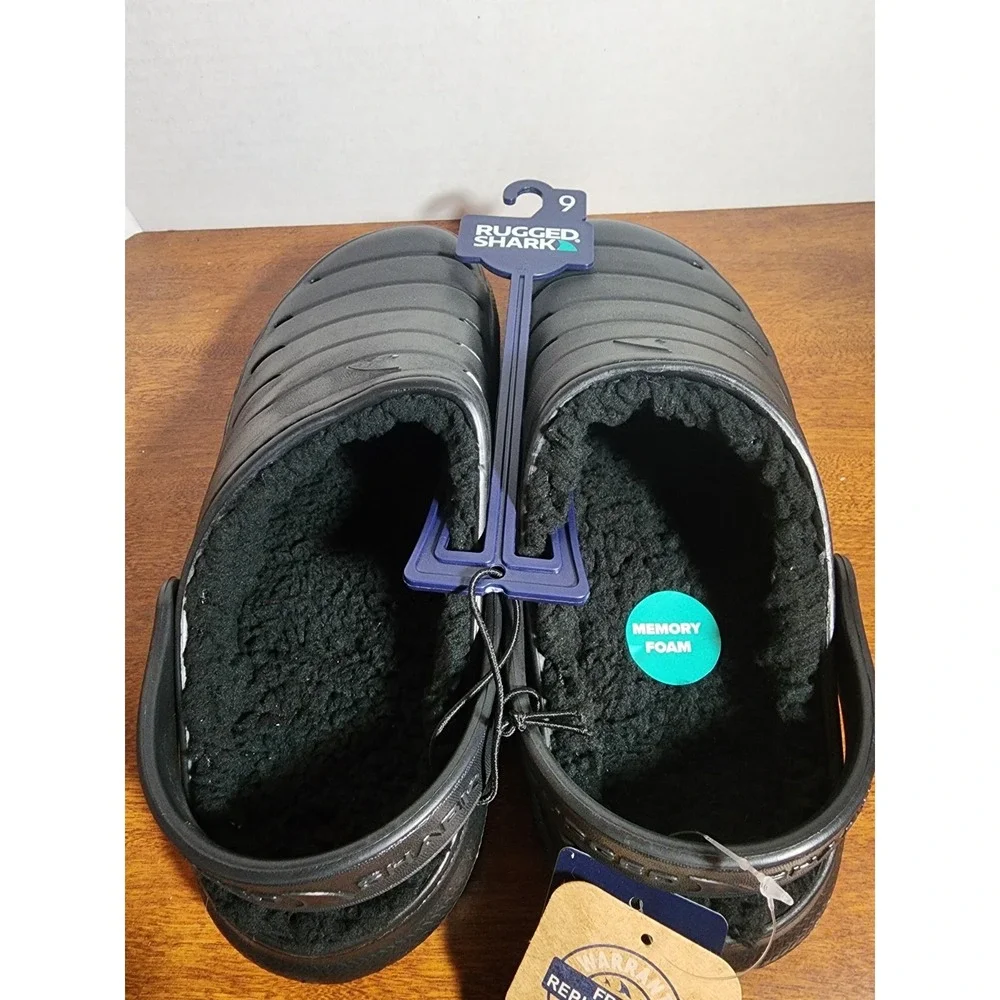 Rugged Shark Men's Slip-on Fabric Lined EVA‎ Clog Slippers Size 9 Black